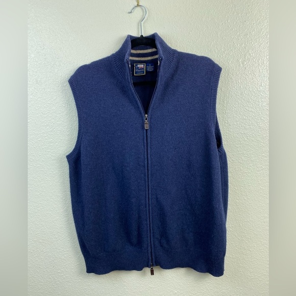 T. Harris London Lambswool Full Zip Knit Blue Soft cozy Vest Coat Men’s size XL - Picture 9 of 9